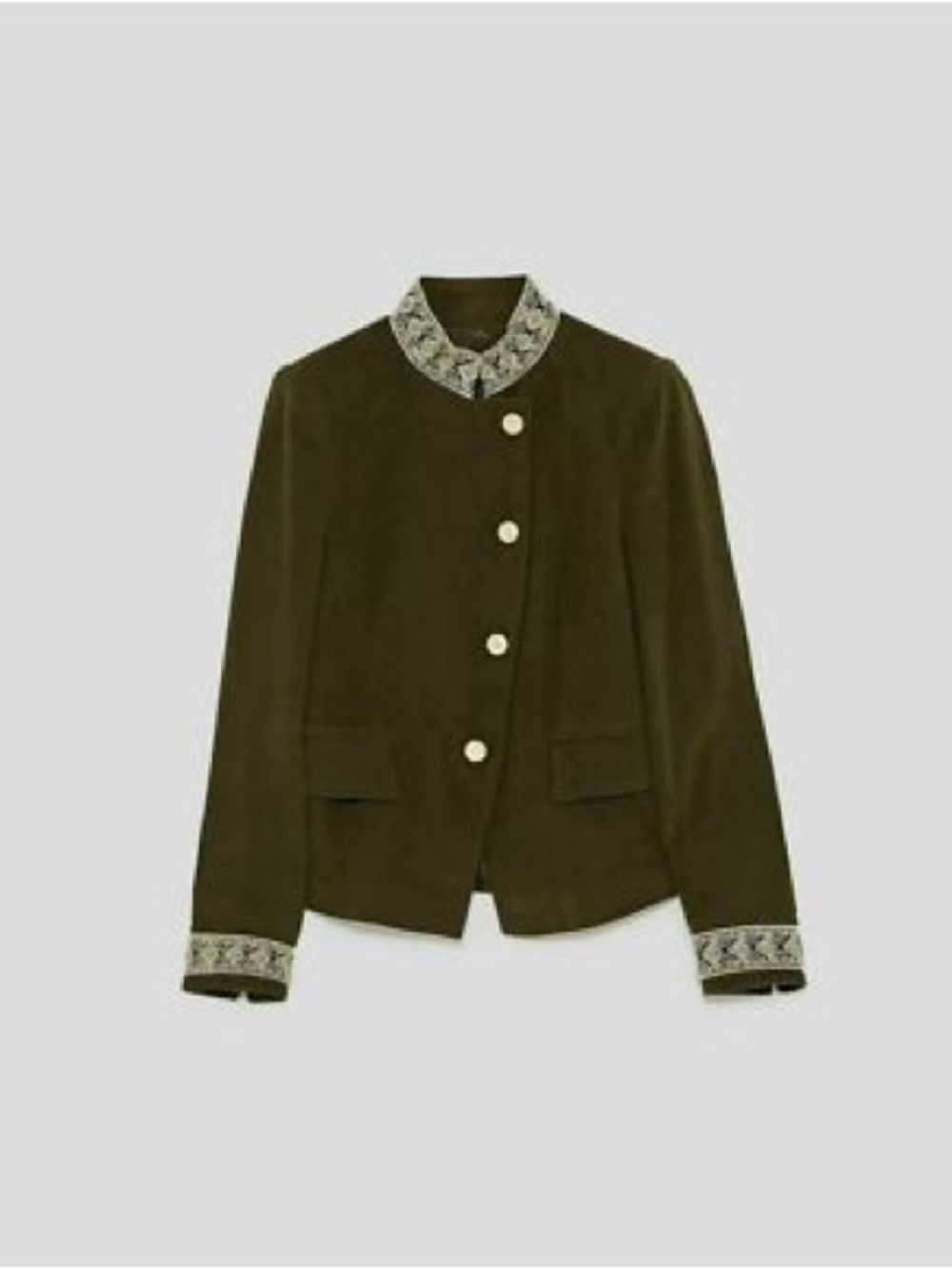 Zara Velvet Olive Green Gold Trim Military Style Jacket - XS - Picture 3 of 7